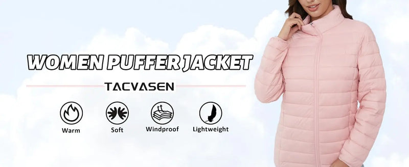 TACVASEN Full Zip Up Puffer Jacket Womens Winter Lightweight Quilted Down Warm Coats Casual Windbreaker Oversize Outwear Outdoor