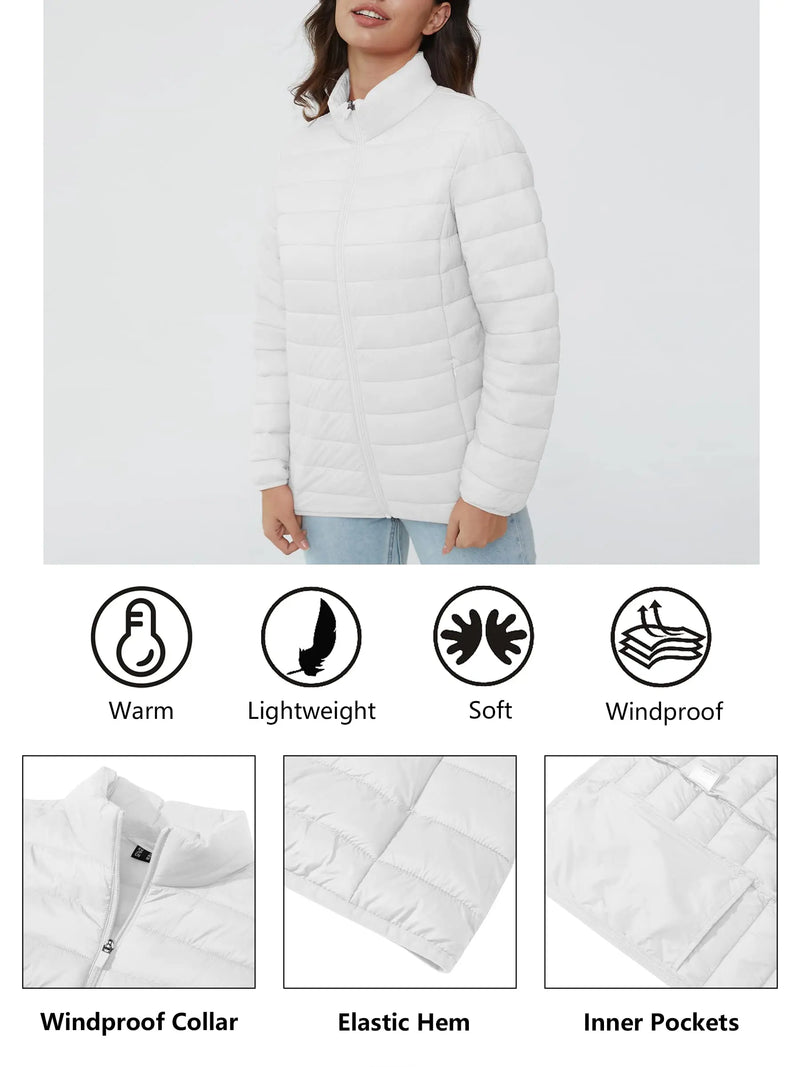 TACVASEN Full Zip Up Puffer Jacket Womens Winter Lightweight Quilted Down Warm Coats Casual Windbreaker Oversize Outwear Outdoor