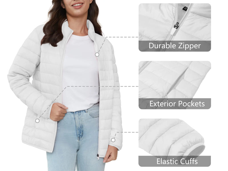 TACVASEN Full Zip Up Puffer Jacket Womens Winter Lightweight Quilted Down Warm Coats Casual Windbreaker Oversize Outwear Outdoor