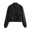 Women Fashion With Pockets Bomber Jacket Coats Vintage Long Sleeve Front Button Casual Female Outerwear Chic Tops