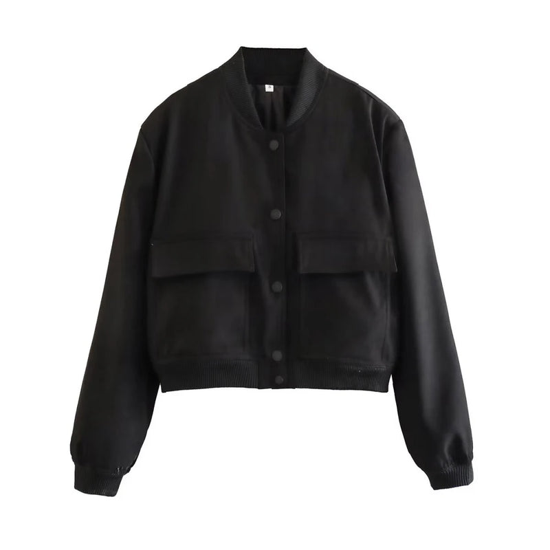 Women Fashion With Pockets Bomber Jacket Coats Vintage Long Sleeve Front Button Casual Female Outerwear Chic Tops