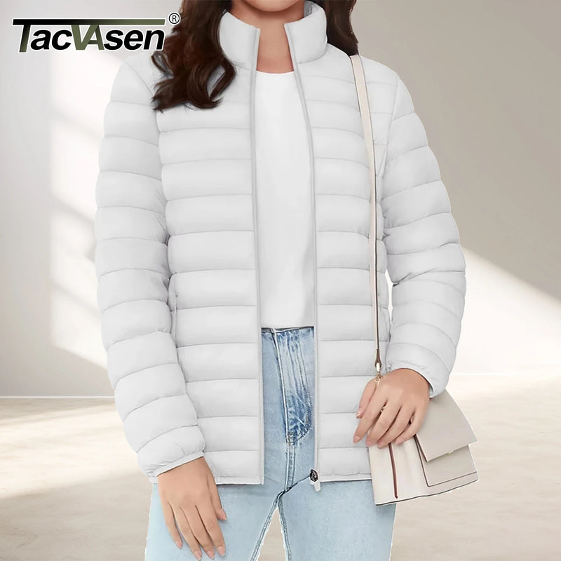 TACVASEN Full Zip Up Puffer Jacket Womens Winter Lightweight Quilted Down Warm Coats Casual Windbreaker Oversize Outwear Outdoor