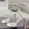 Fashion Summer Snake Twine Around Crystal Women Sandals Luxury Rhinestones Thin High heels Gladiator Sandals  Party Prom Shoes