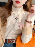 Women's Turtleneck Sweater Winter 2025 Retro with Velvet Lining Thickened Inner Wear Thermal Knitting Bottoming Shirt Pullovers
